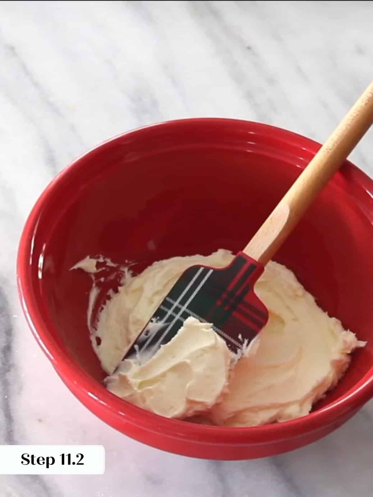 Finished peppermint buttercream with airy texture, pale color, and soft peaks suitable for frosting.