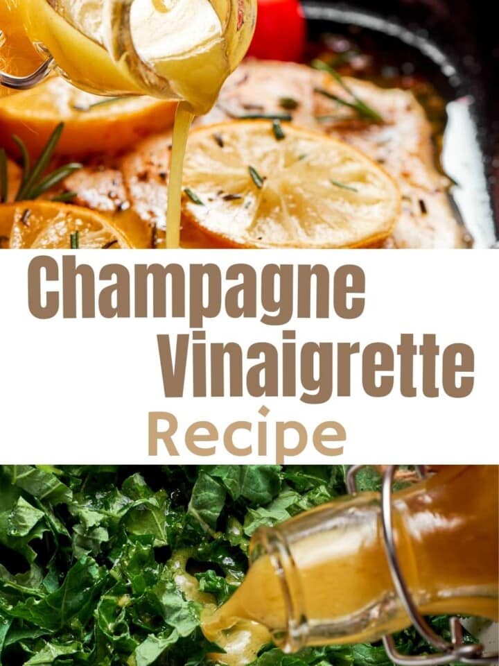 Bright and zesty champagne vinaigrette drizzled over a salad and baked halibut.