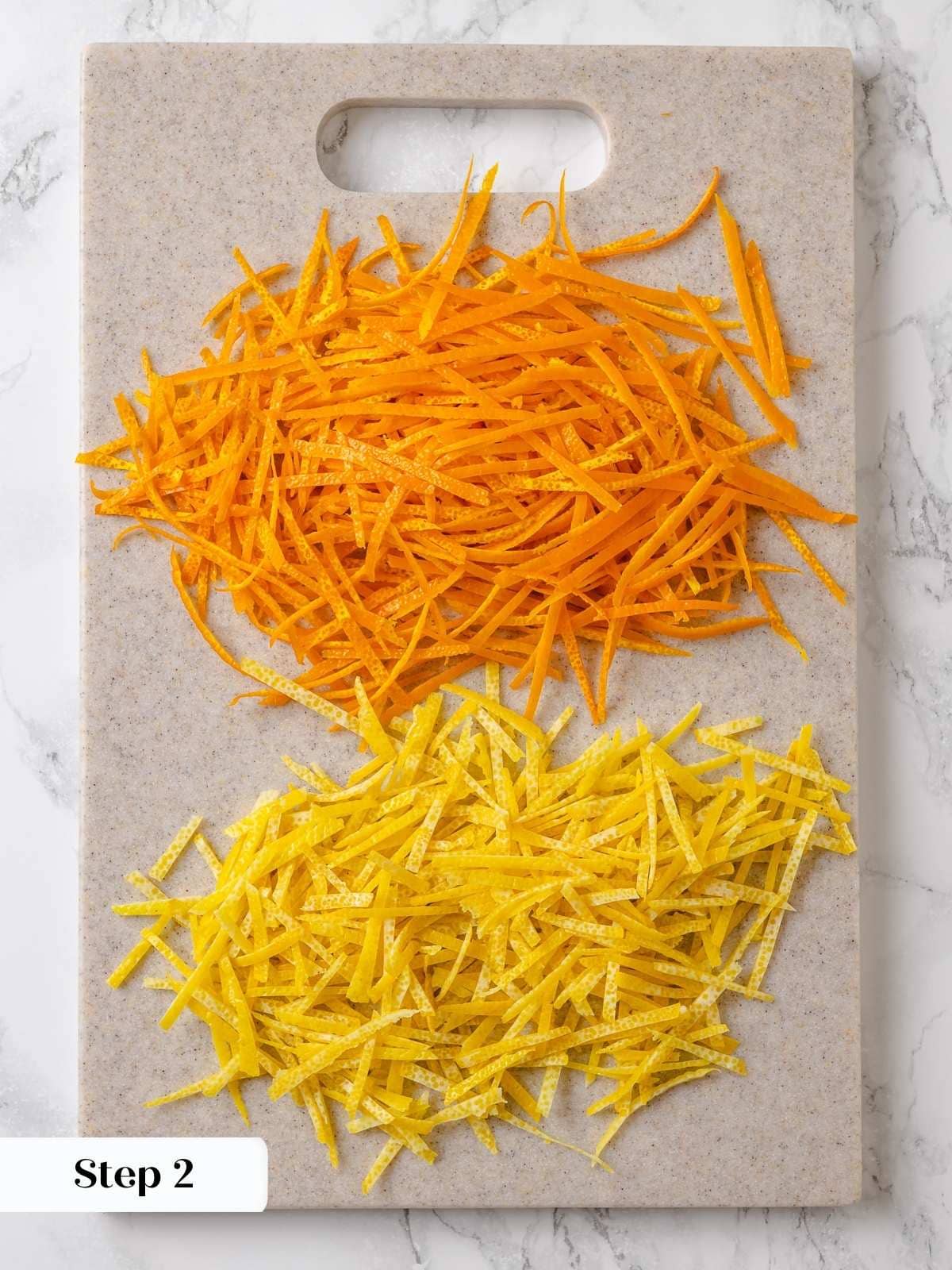 Thinly sliced citrus rind cut evenly to ensure consistent candying.