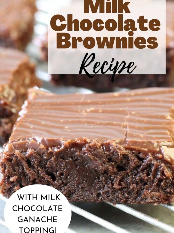 Stack of fudgy brownies with milk chocolate ganache topping.