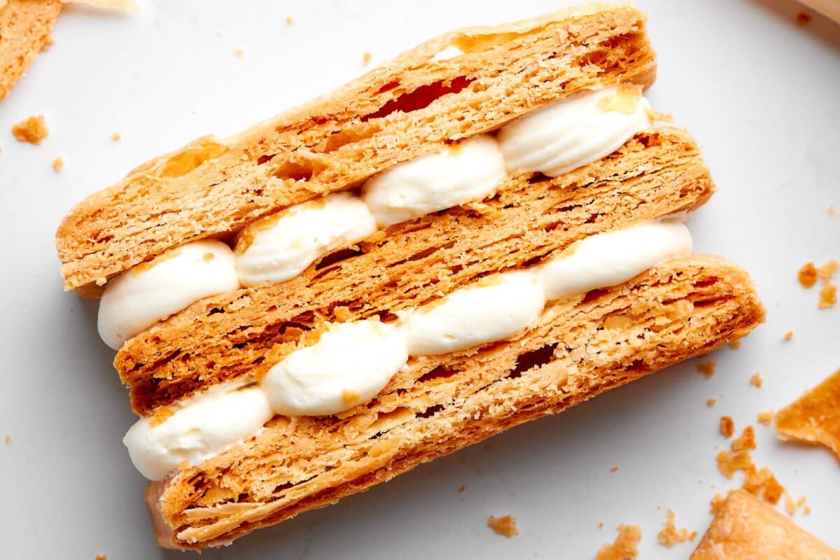 Golden pastry displayed on surface, showing crisp texture and even browning.