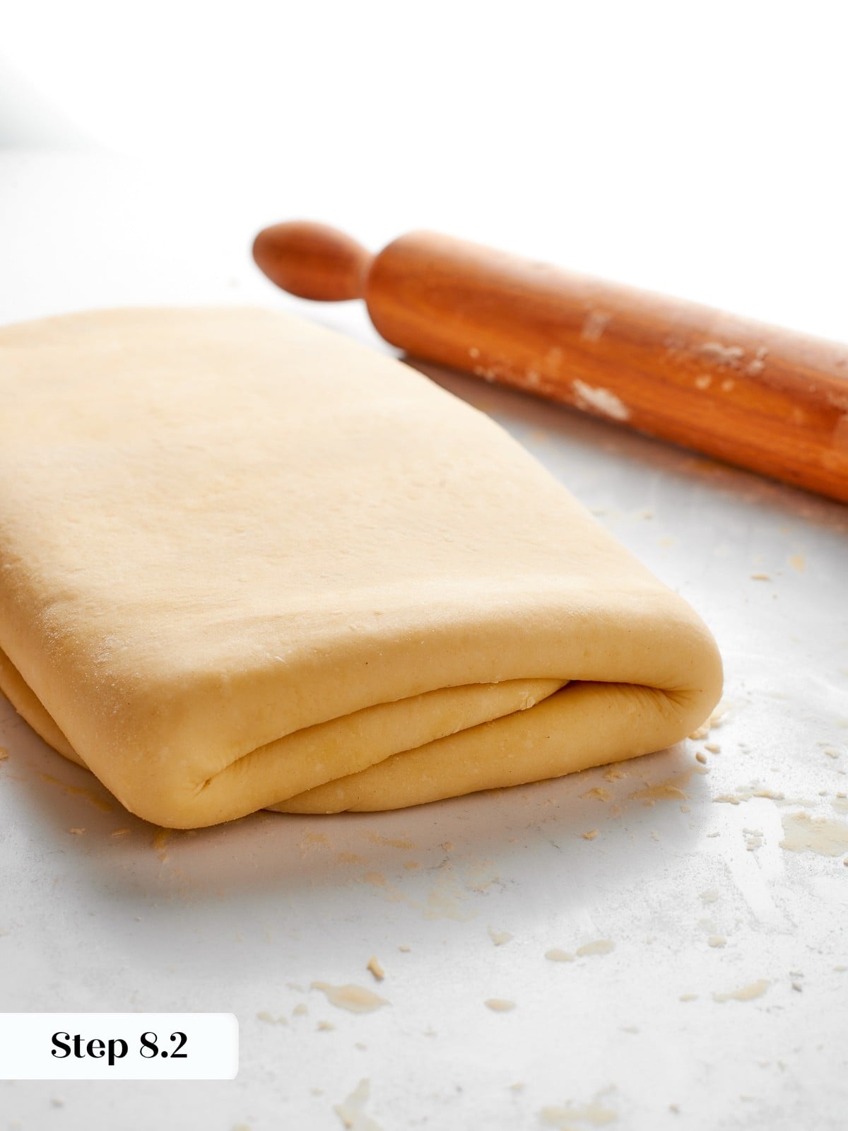 Laminated dough after overnight rest, firm and ready for final rolling and shaping.