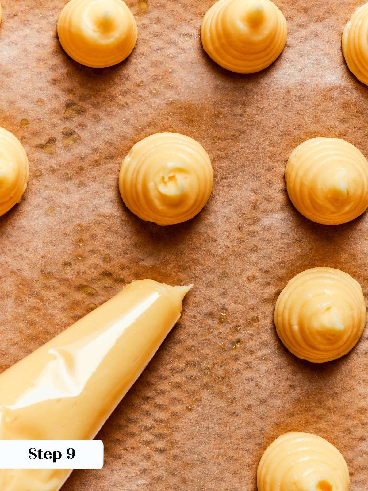 piped choux pastry rounds.
