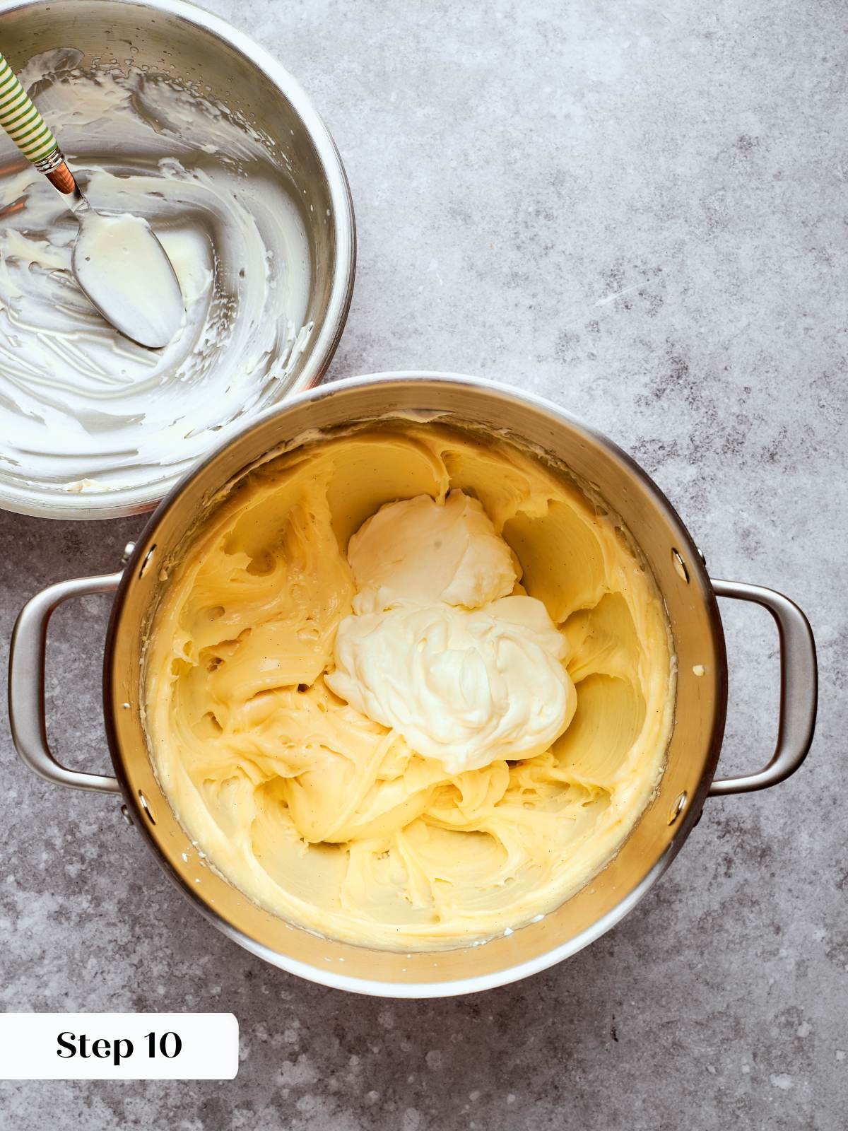 folding in whipped cream to pastry cream for creme legere.