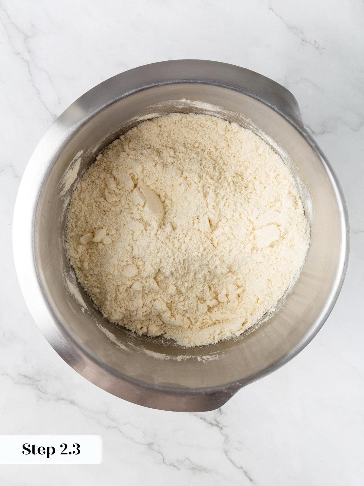 Butter cut into flour until the mixture resembles wet sand with no visible butter pieces remaining.