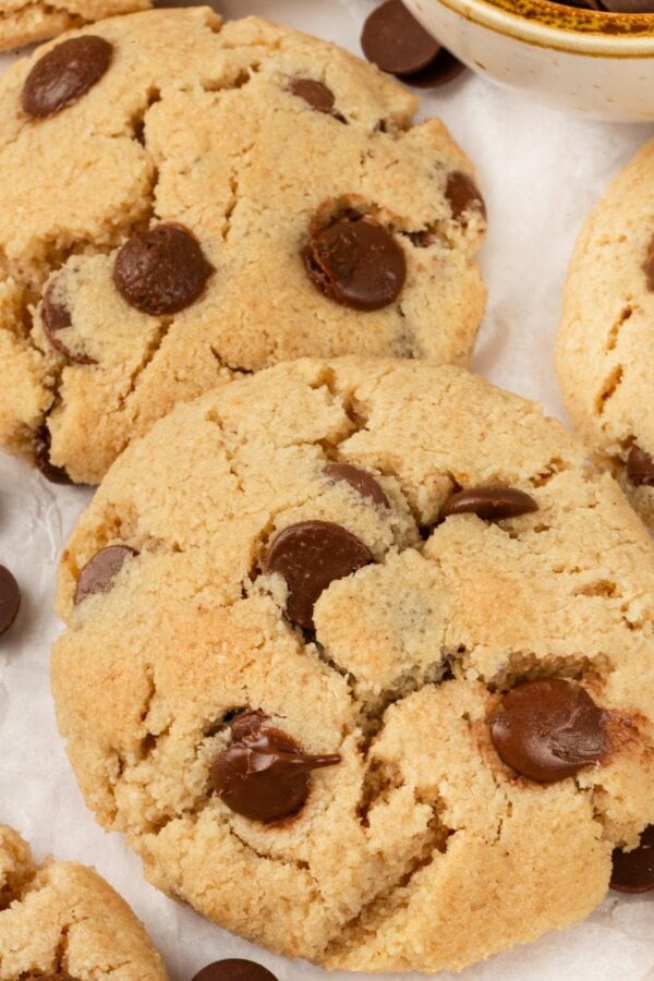 A clean square frame makes these almond flour chocolate chip cookies pop as the featured image.