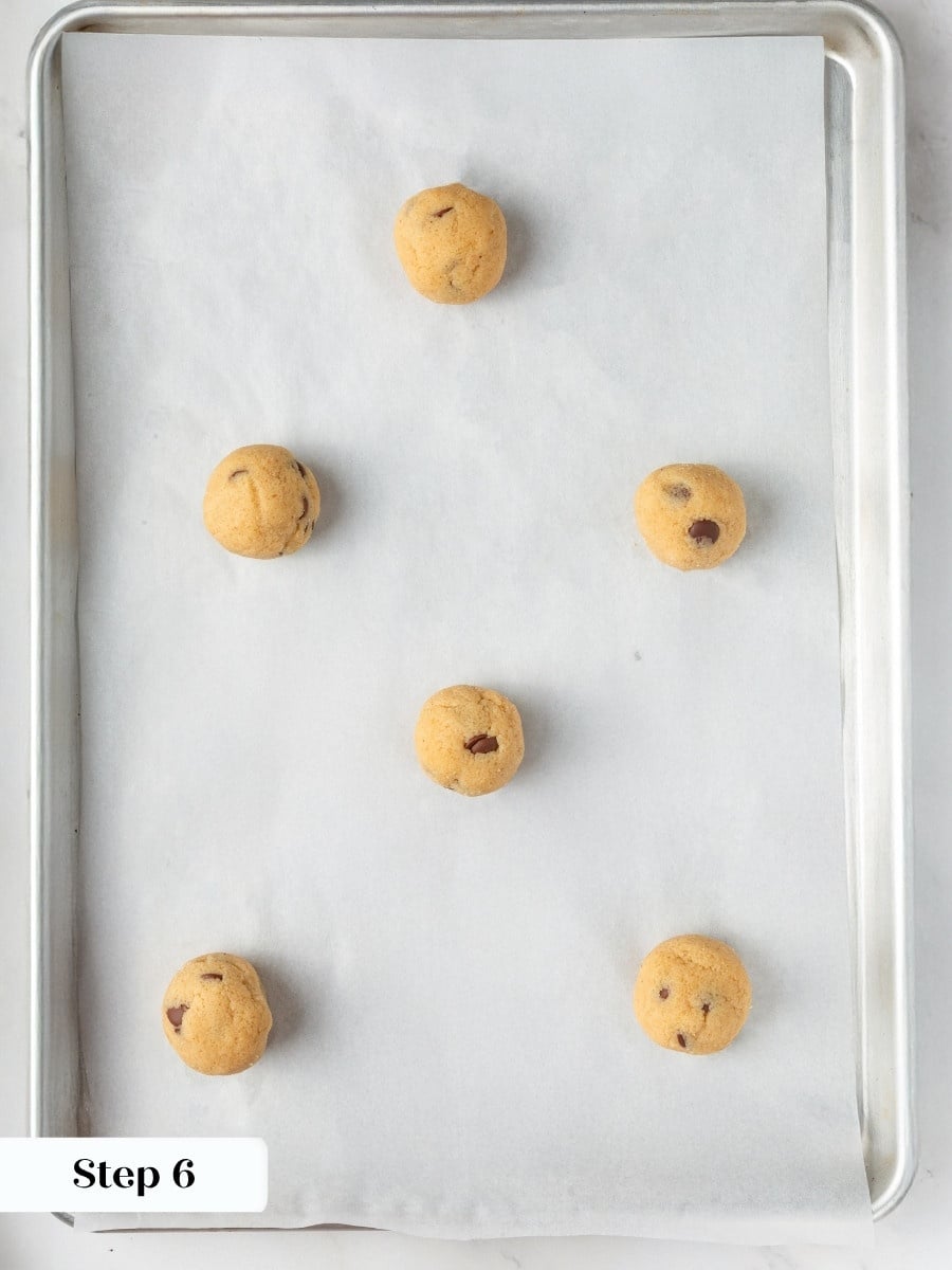 Spacing leaves room for the almond flour chocolate chip cookies to spread slightly while staying thick.