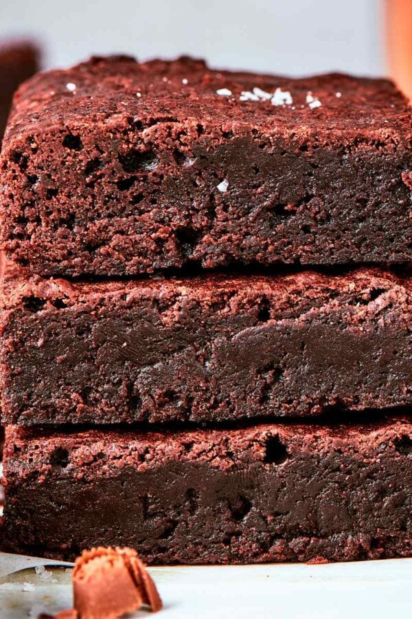 Bright and clean on white, these one bowl brownies look as good as they taste fresh.