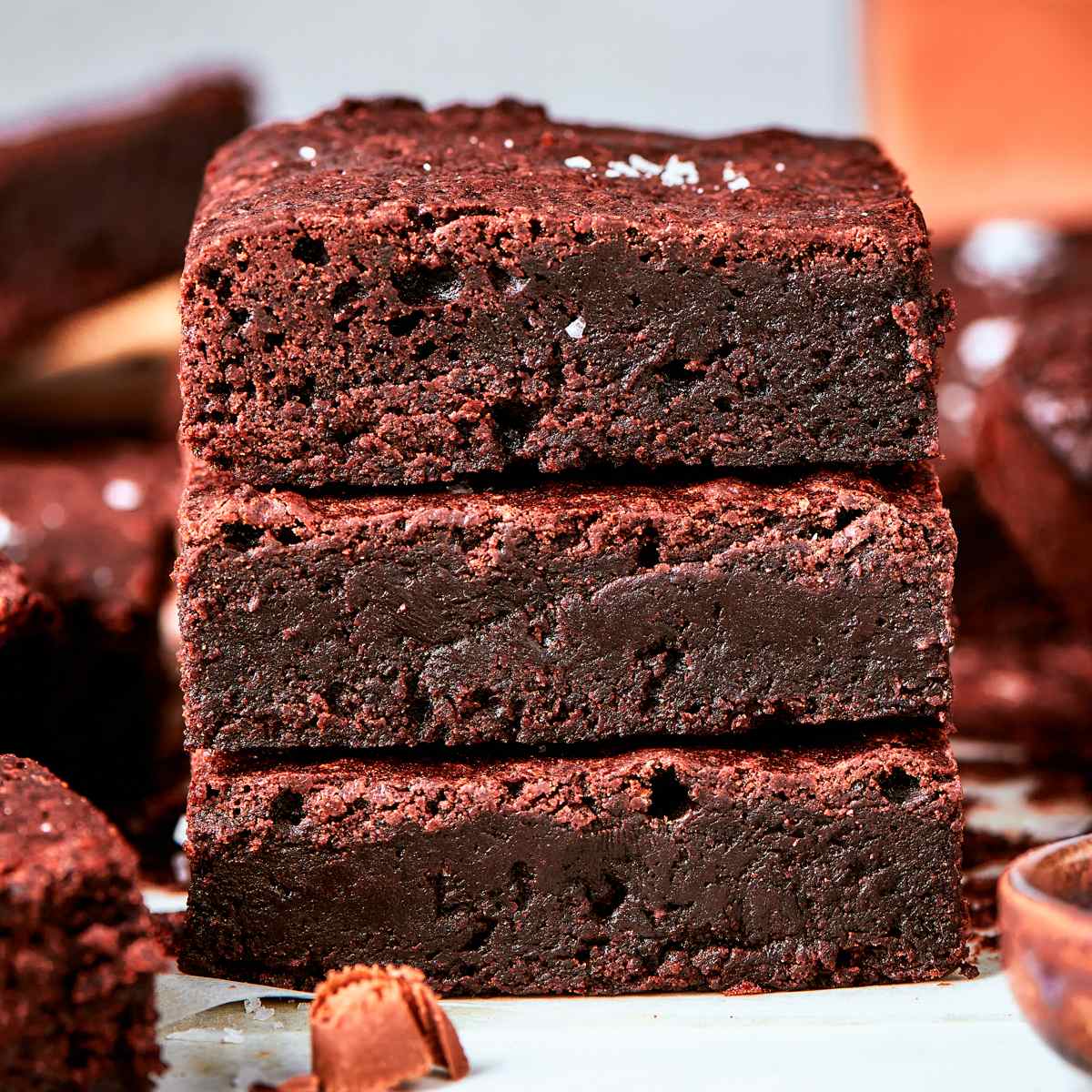 Bright and clean on white, these one bowl brownies look as good as they taste fresh.