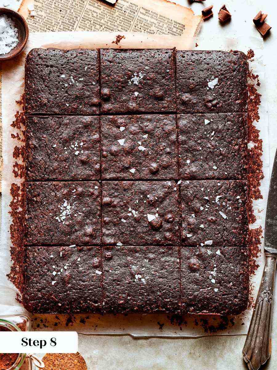 Pulled with a slight jiggle, these one bowl brownies finish setting as they cool completely.