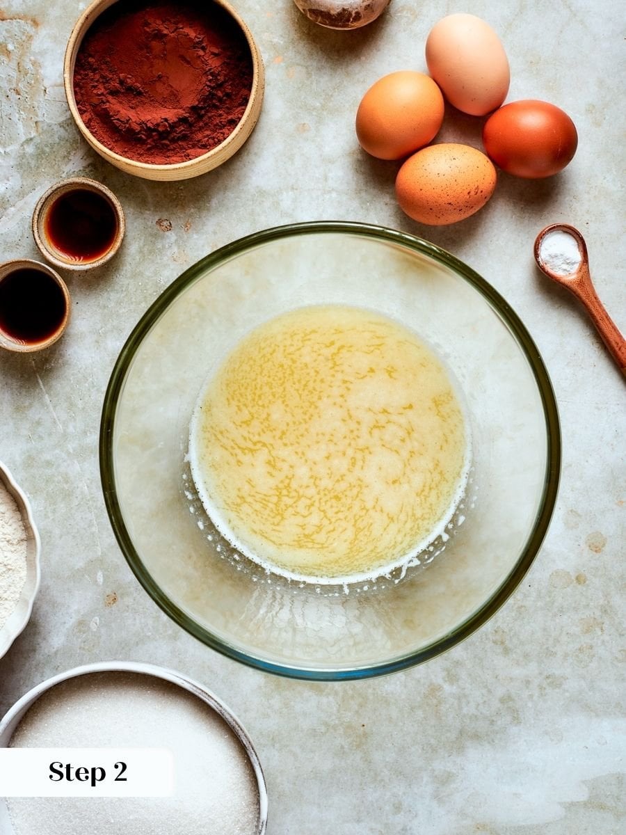 Warm melted butter is the no-mixer starting point that makes these one bowl brownies so easy.