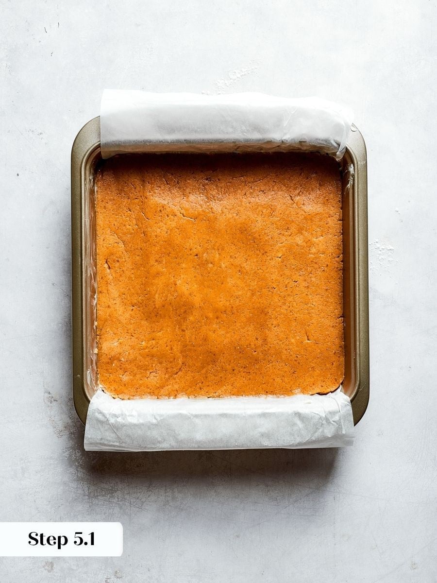 An even layer in the pan helps these peanut butter blondies bake to a uniform chew.