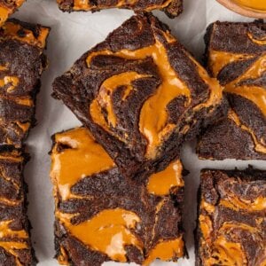 A second featured option stacks the peanut butter brownies to show both swirl and soft interior.