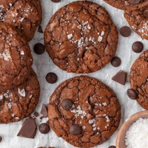 Squared up for feature use, these brownie cookies show off a fissured, bakery-style top.