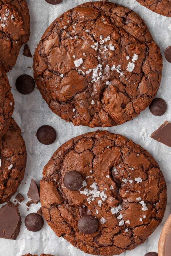 Squared up for feature use, these brownie cookies show off a fissured, bakery-style top.