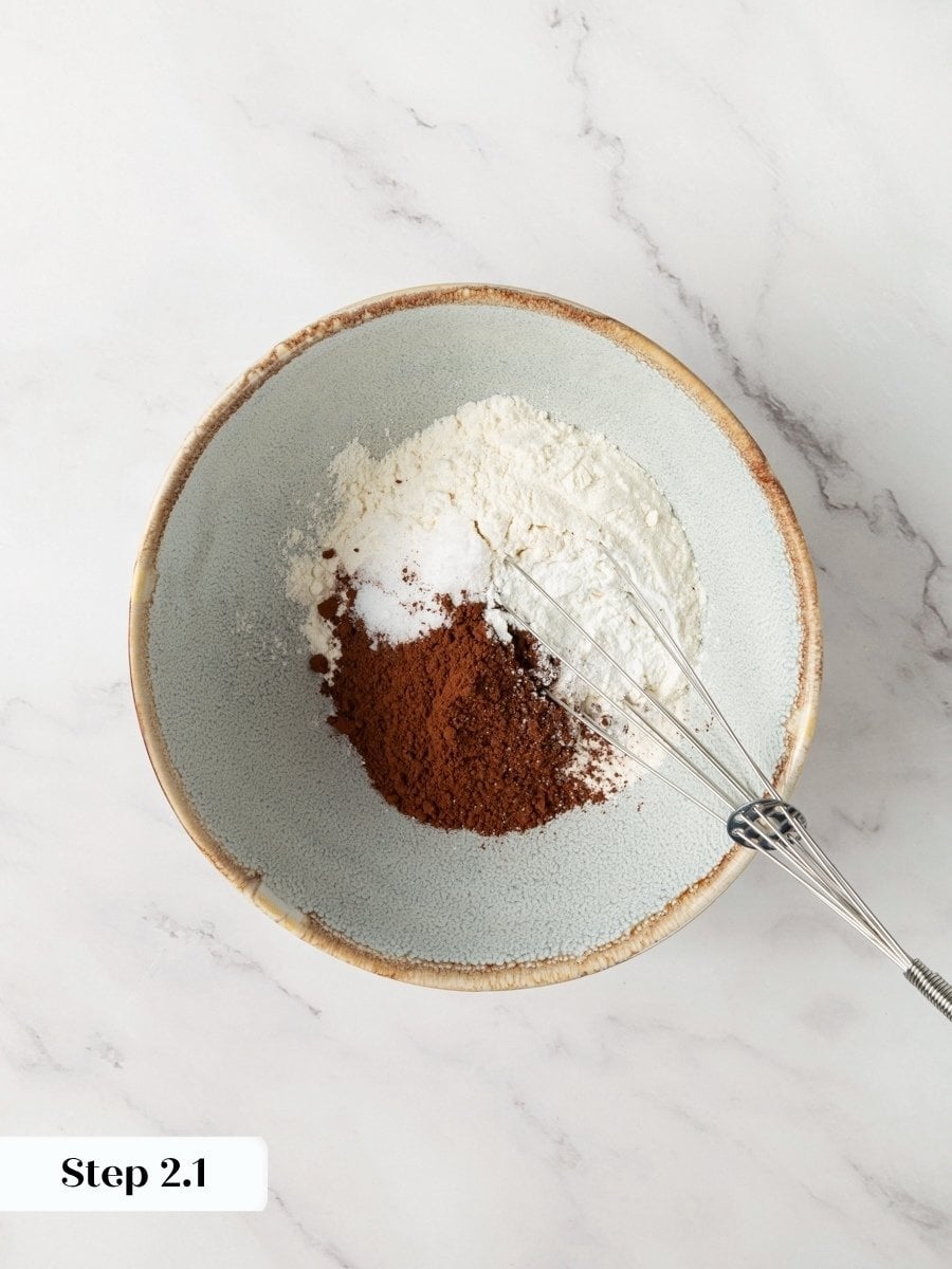 Measuring the dry ingredients first keeps the brownie cookies tender without overworking the delicate chocolate batter.
