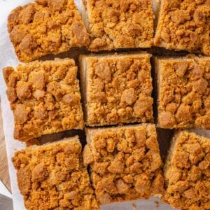 Looking straight down, the crumb cake shows how completely the topping covers each portion.