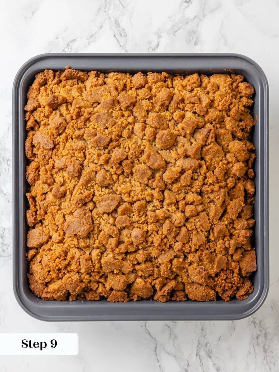 Individual chunks still read as separate pieces, which is how a crumb cake topping should bake.