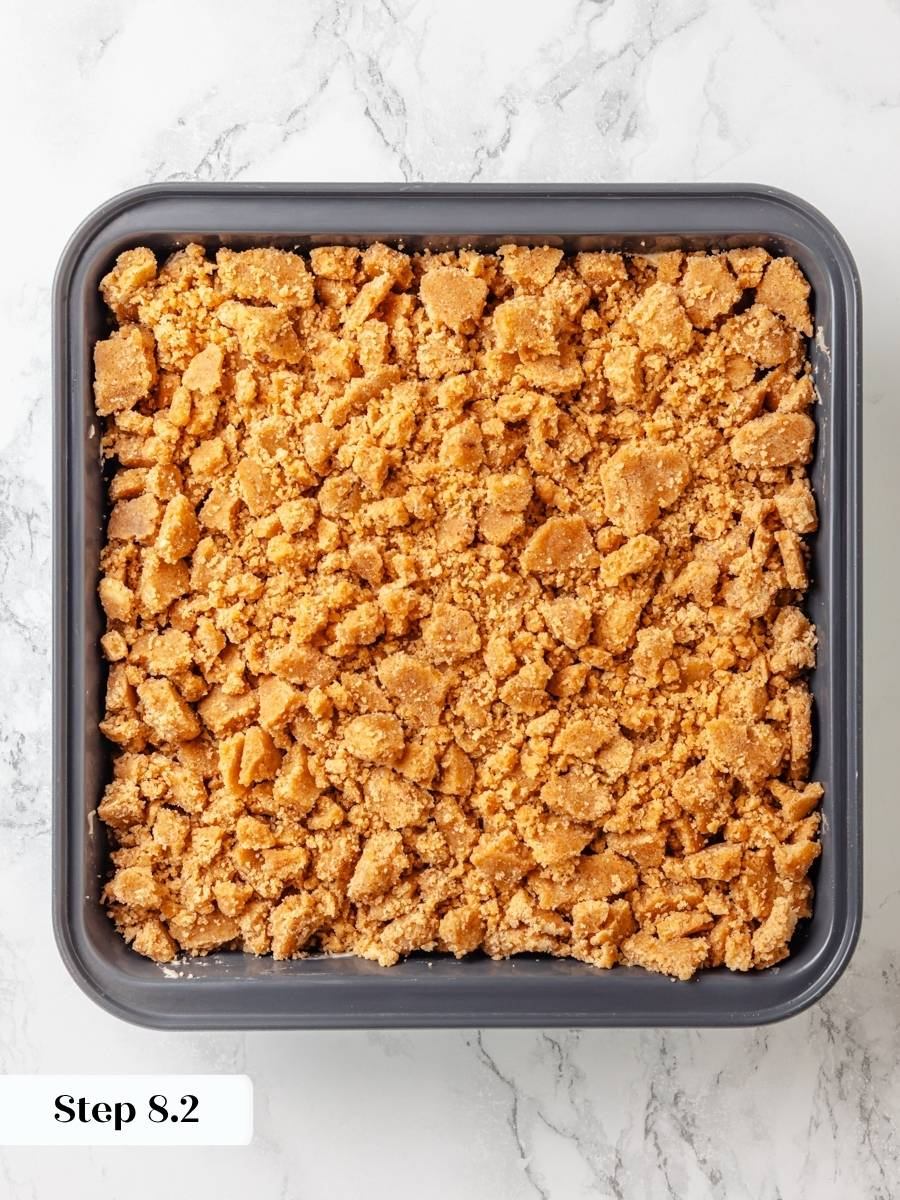 This is the near-equal topping layer that gives crumb cake its name and its signature ratio.