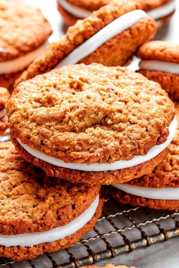 Stacked and ready to eat, these oatmeal cream pies trade cellophane wrappers for real from-scratch flavor.