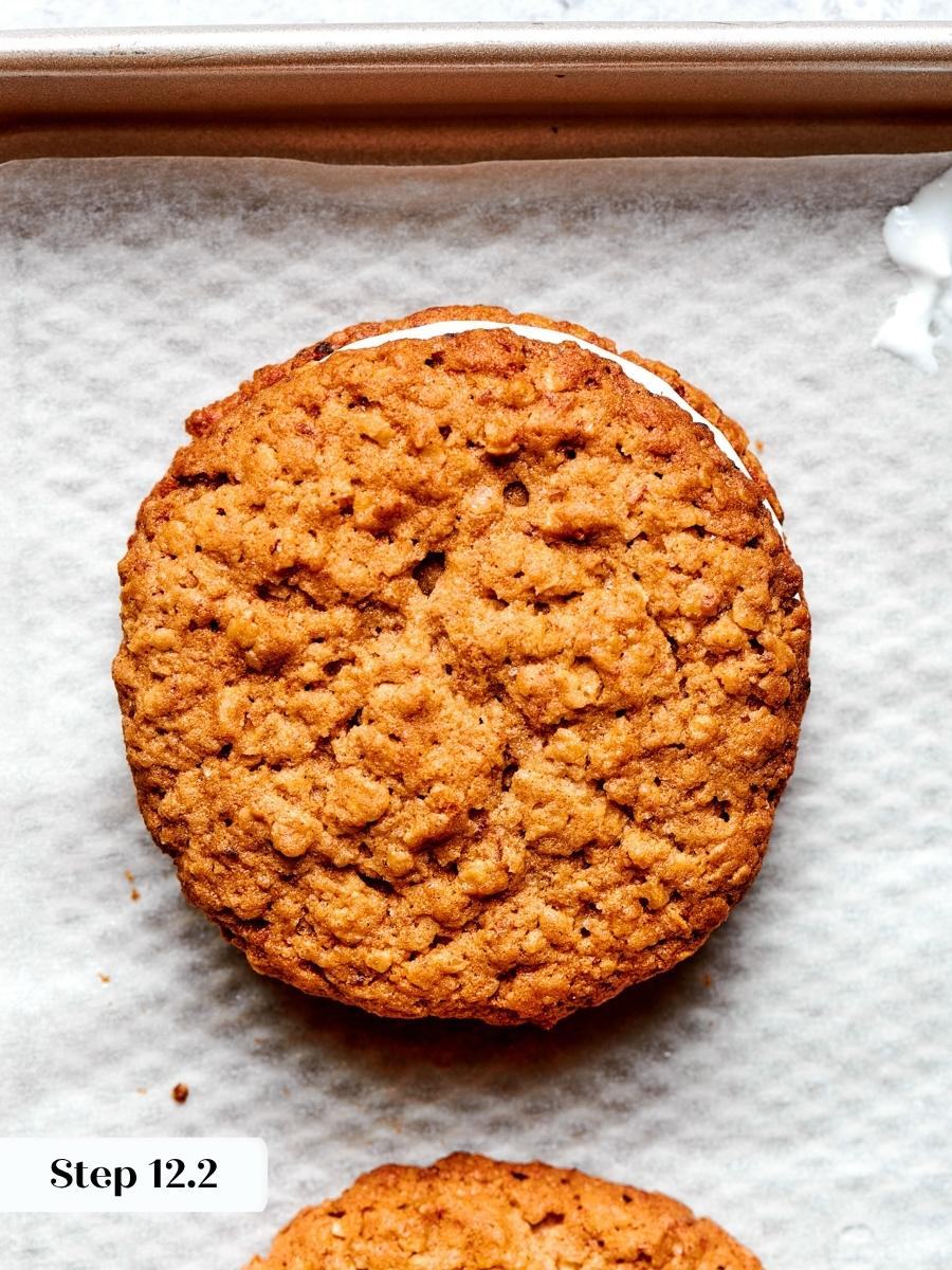 Sandwiching two soft cookies around the fluff creates the classic shape of an oatmeal cream pie.