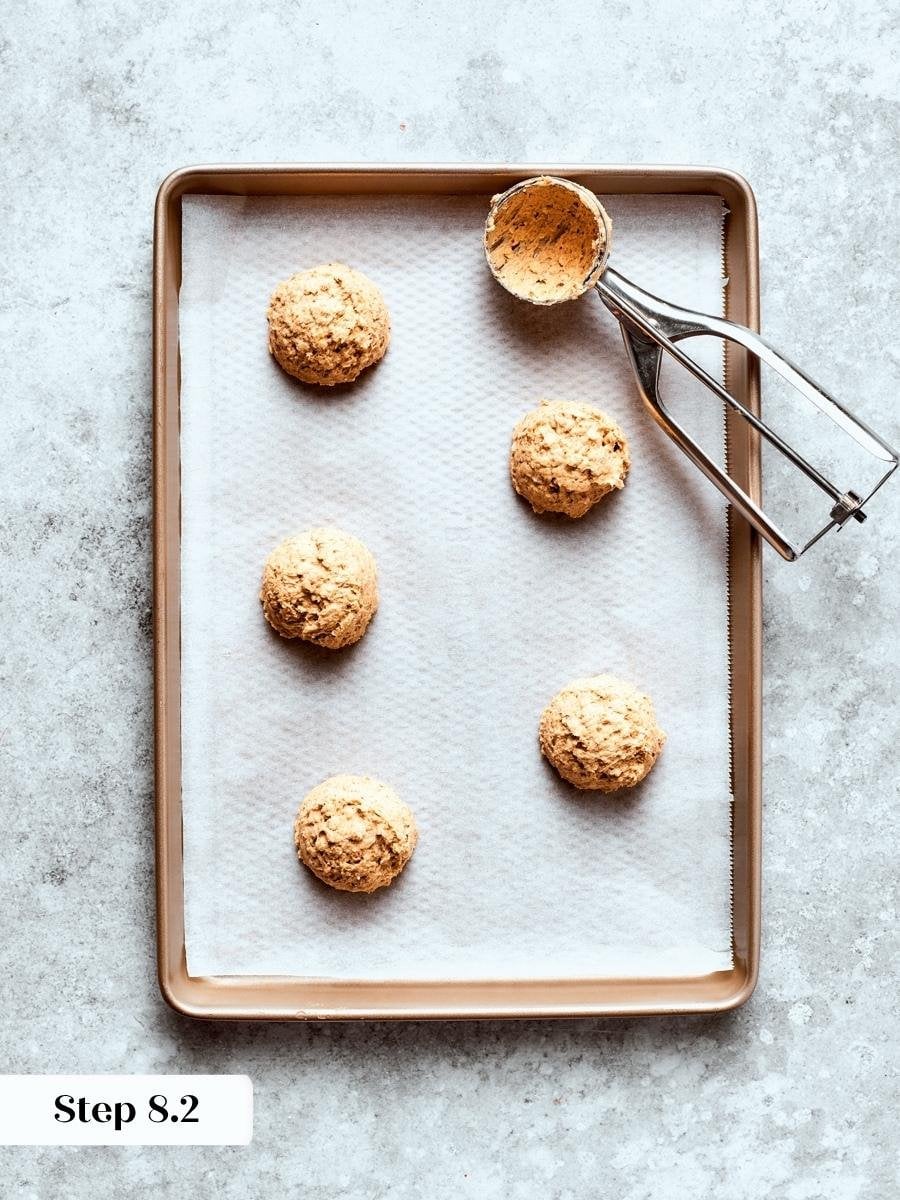 Portioning at an even size ensures each oatmeal cream pie cookie bakes and spreads exactly alike.