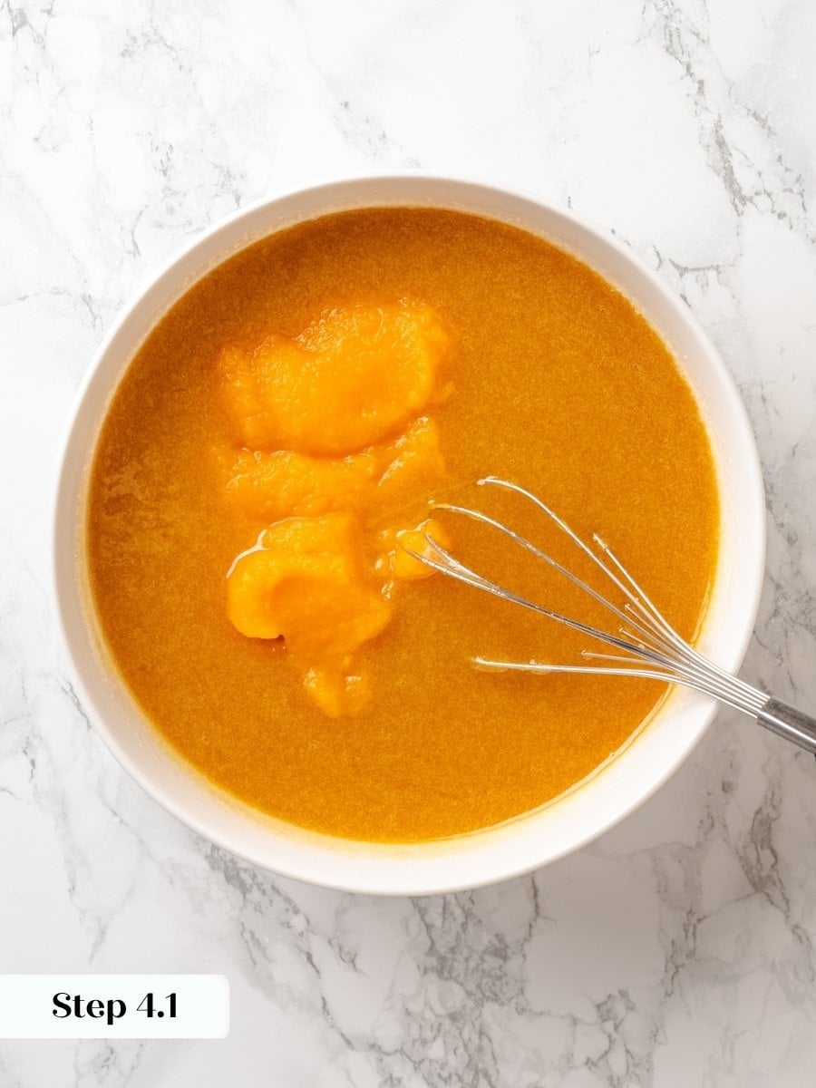 Pumpkin puree adds moisture and acts as a natural emulsifier for the fine pumpkin cake crumb.