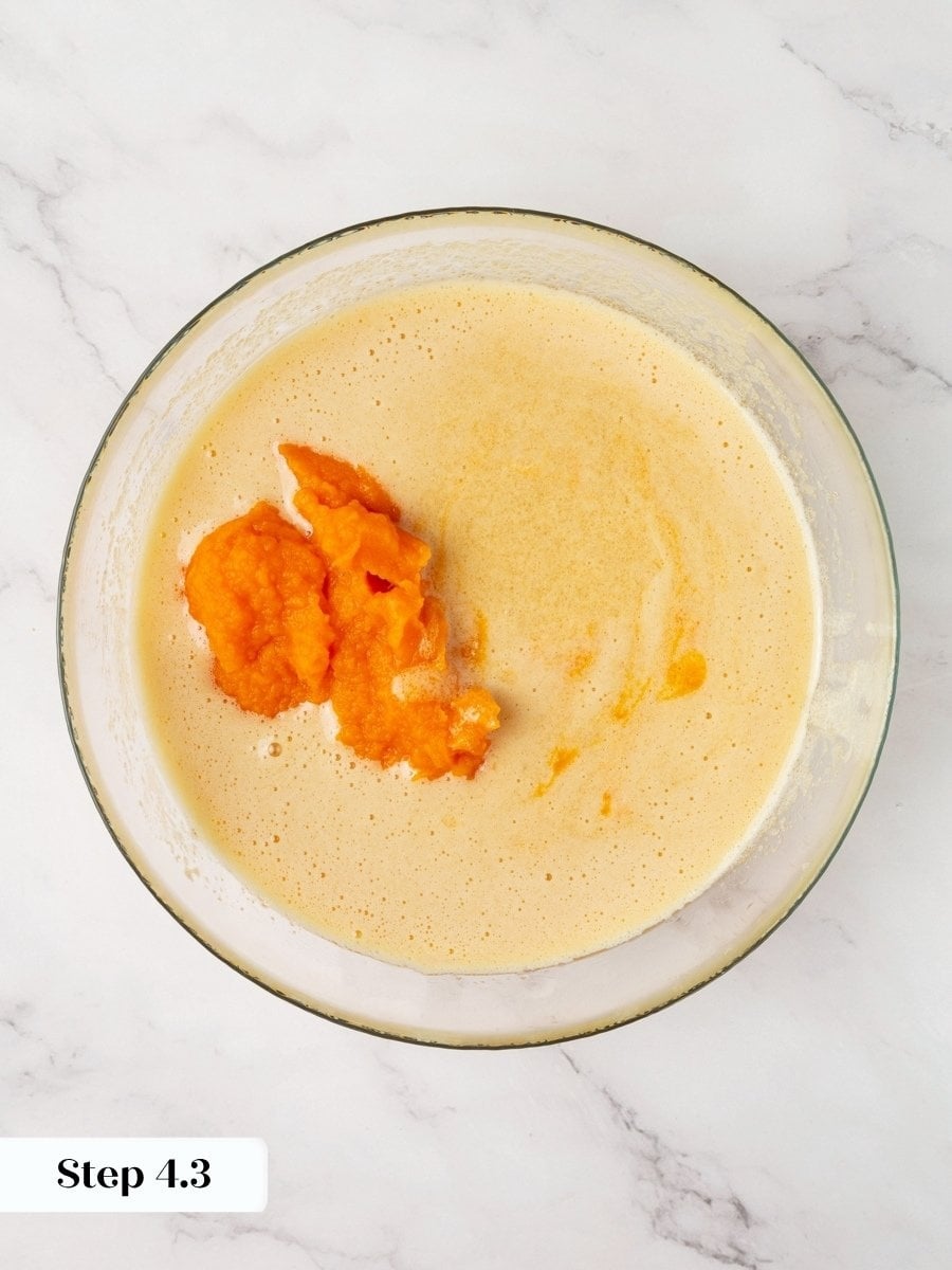 A full cup of puree is what gives pumpkin cream cheese muffins their colour and moisture.