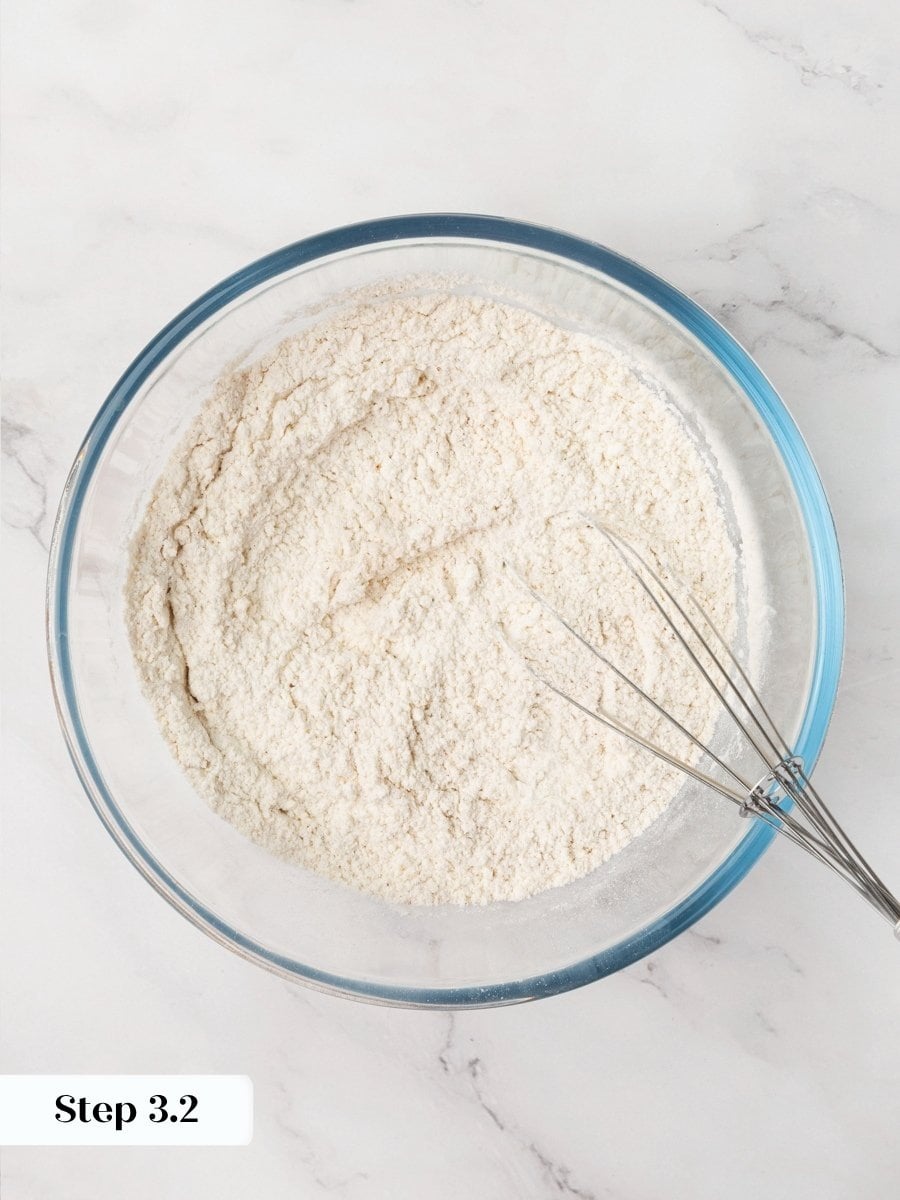 Whisking now means no pockets of leavening later in the baked pumpkin cream cheese muffins.