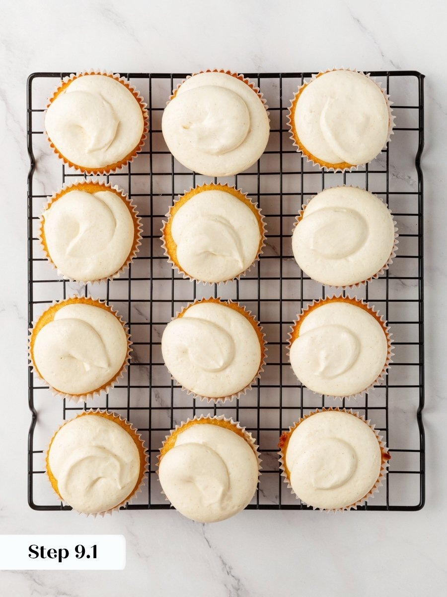 Frost only once cooled, or pumpkin cupcakes with cream cheese frosting will slide.