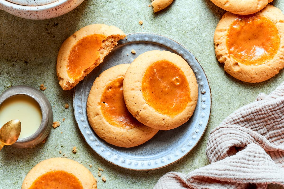 Wide framing suits banners and cards, showing pumpkin pie cookies styled for a fall spread.