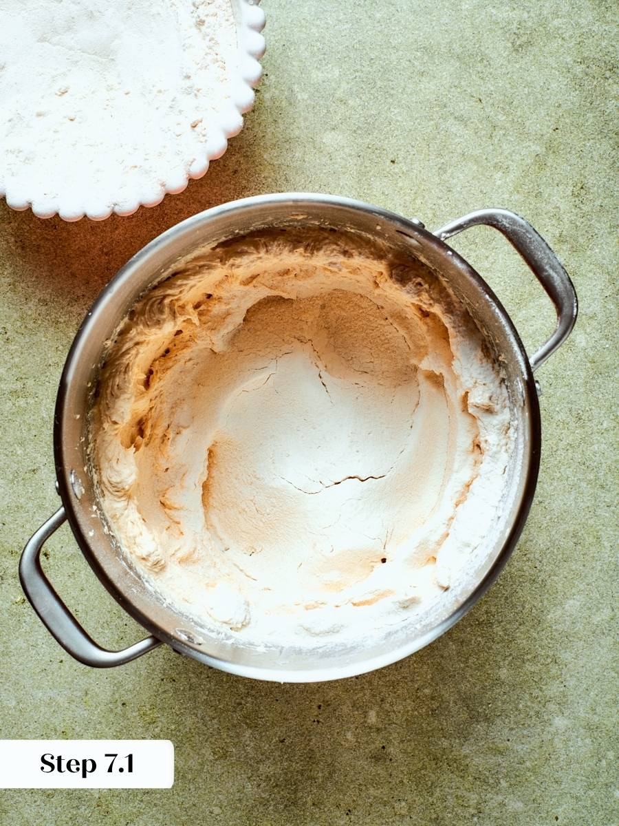 Adding flour gradually keeps the pumpkin pie cookies dough from developing tough gluten and staying tender.