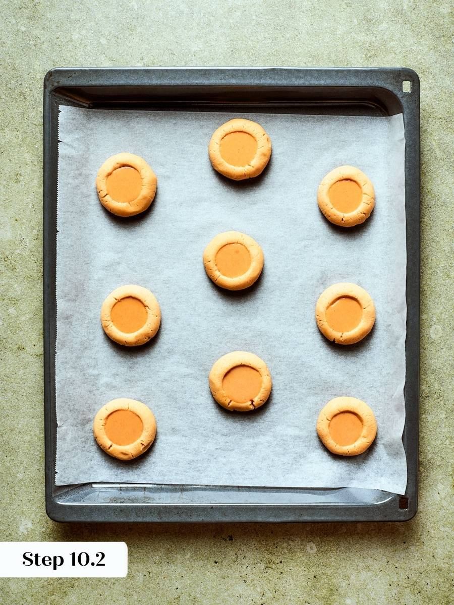 Filled just to the rim, the pumpkin pie cookies are ready for the oven without overflowing.