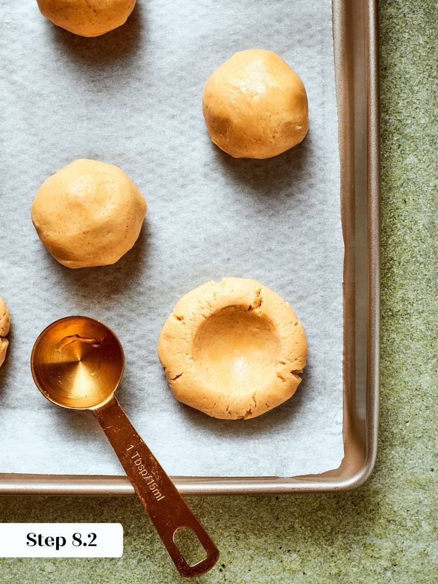Pressing the well before chilling is the make-or-break step that keeps pumpkin pie cookies from leaking.