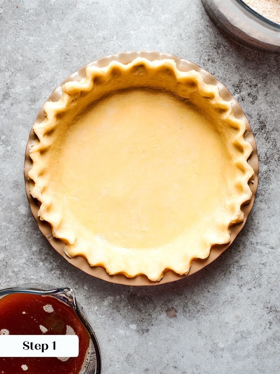 This sturdy crust anchors the shoofly pie, ready to cradle three alternating molasses and crumb layers.