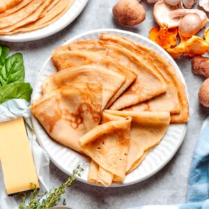 Sturdy enough for hearty fillings, buckwheat crepes hold sauteed mushrooms without tearing at the fold.