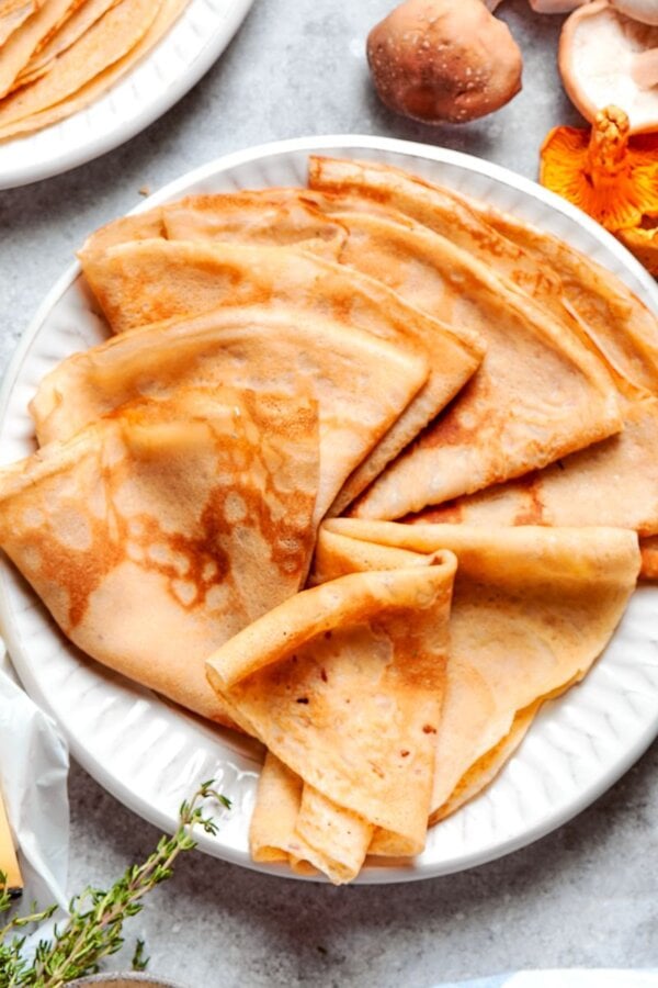 Sturdy enough for hearty fillings, buckwheat crepes hold sauteed mushrooms without tearing at the fold.