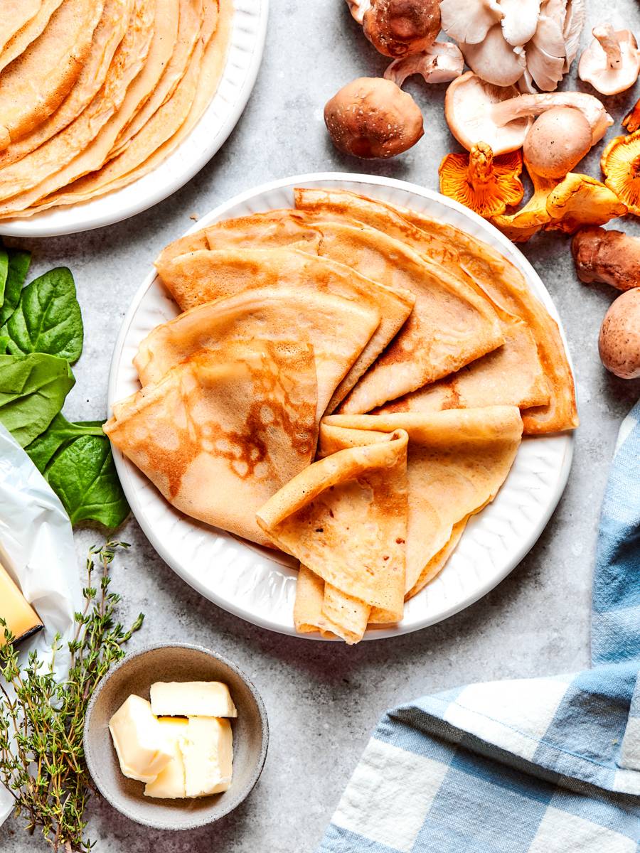 Savory fillings like mushrooms and gruyere are where these buckwheat crepes were always headed.