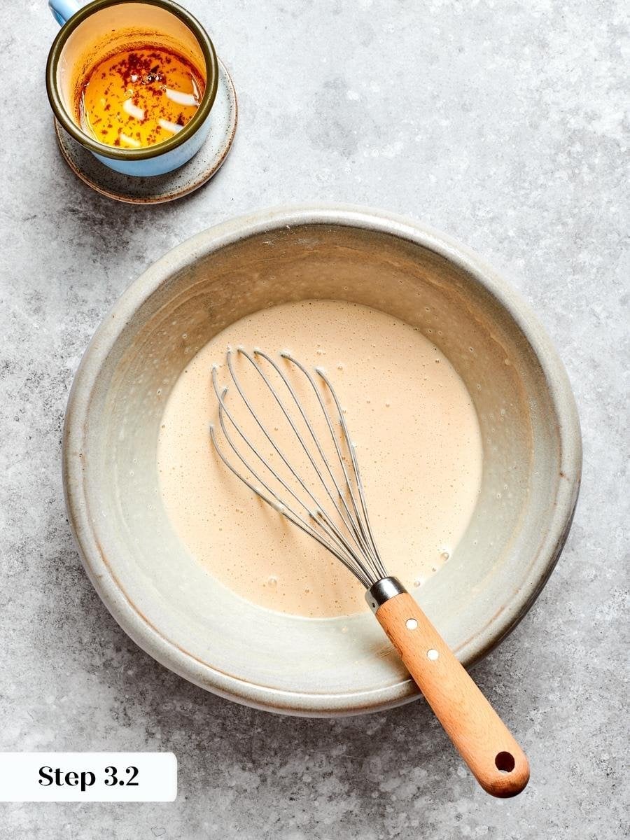 Smooth batter at this stage means buckwheat crepes that spread thinly and evenly in the pan.