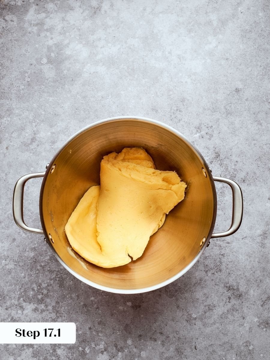 Straight from the refrigerator it looks broken, but whisking restores the fruit tart filling.