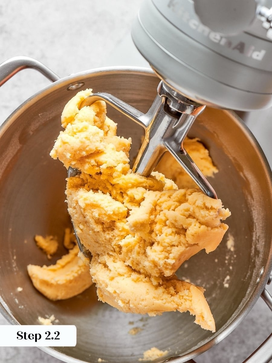 Stopping the mixer the moment it comes together keeps the fruit tart crust from toughening.