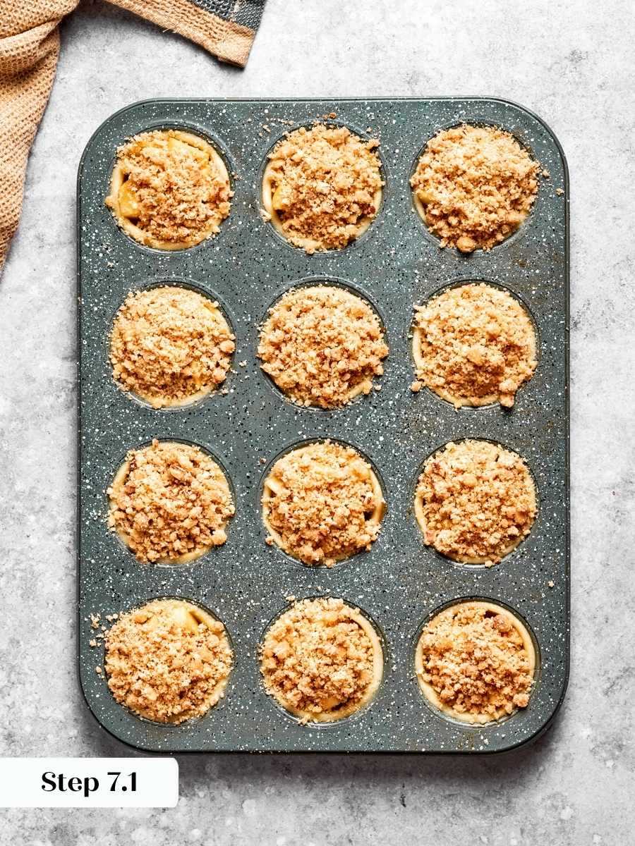 Pile it higher than feels sensible; a thin layer vanishes into mini apple pies.