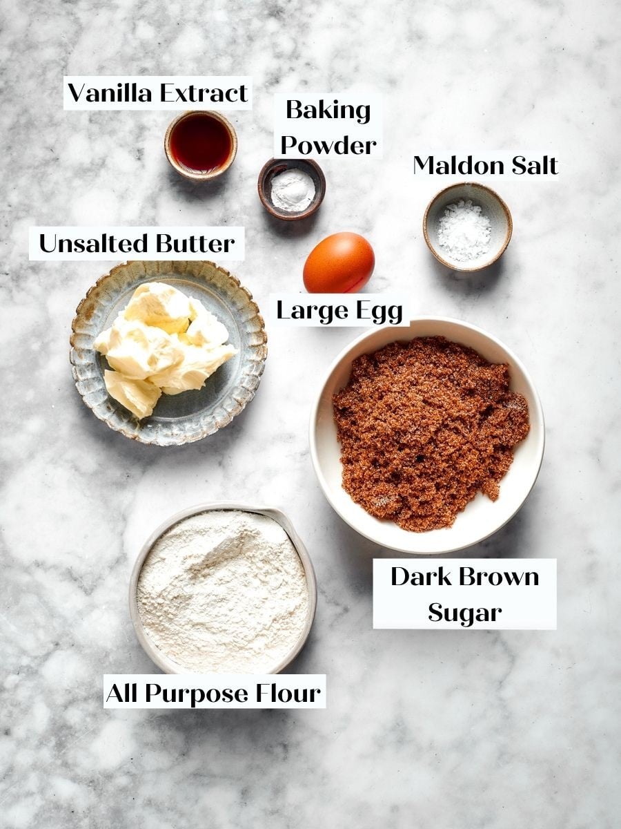 Everything for the dark brown sugar dough of butter pecan cookies, measured and ready to mix.