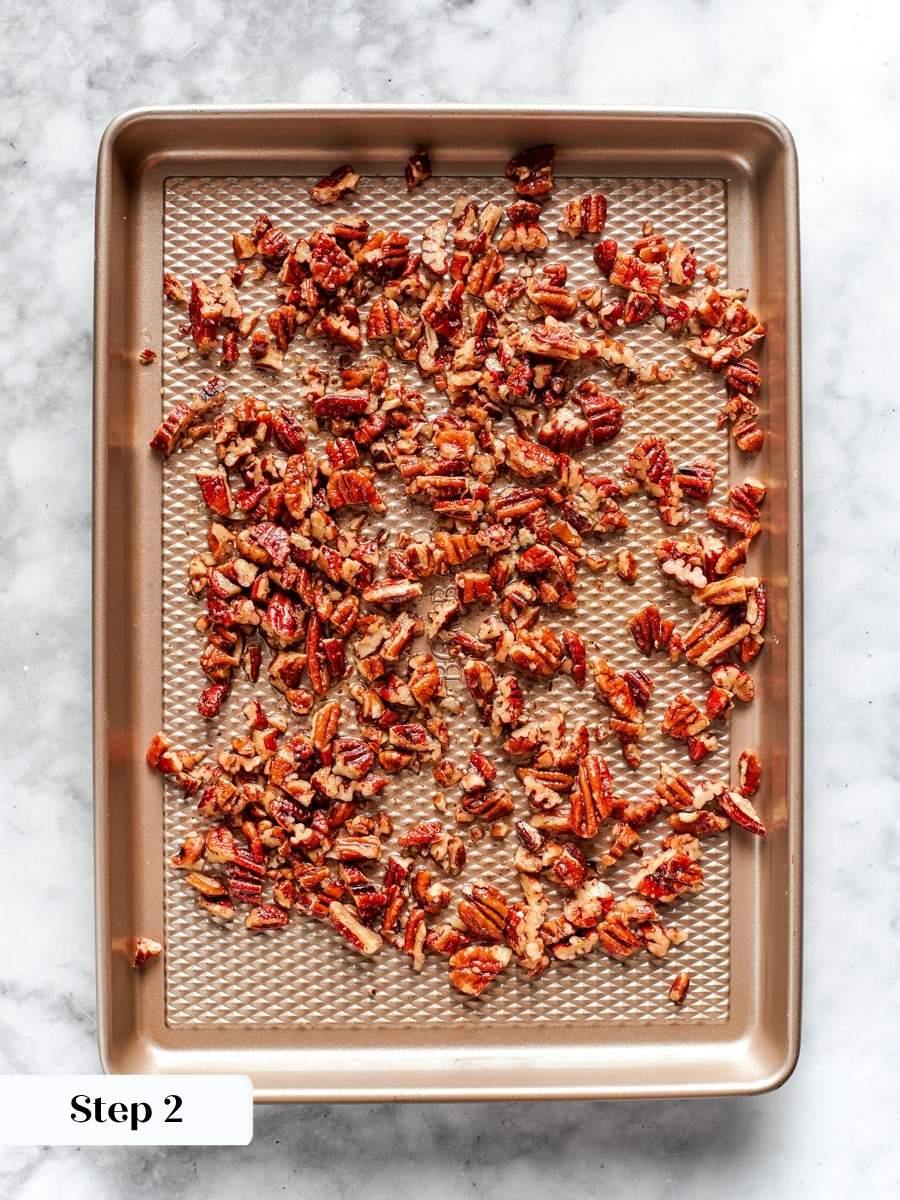 Cooling the toasted pecans completely keeps the dough for butter pecan cookies from softening too early.