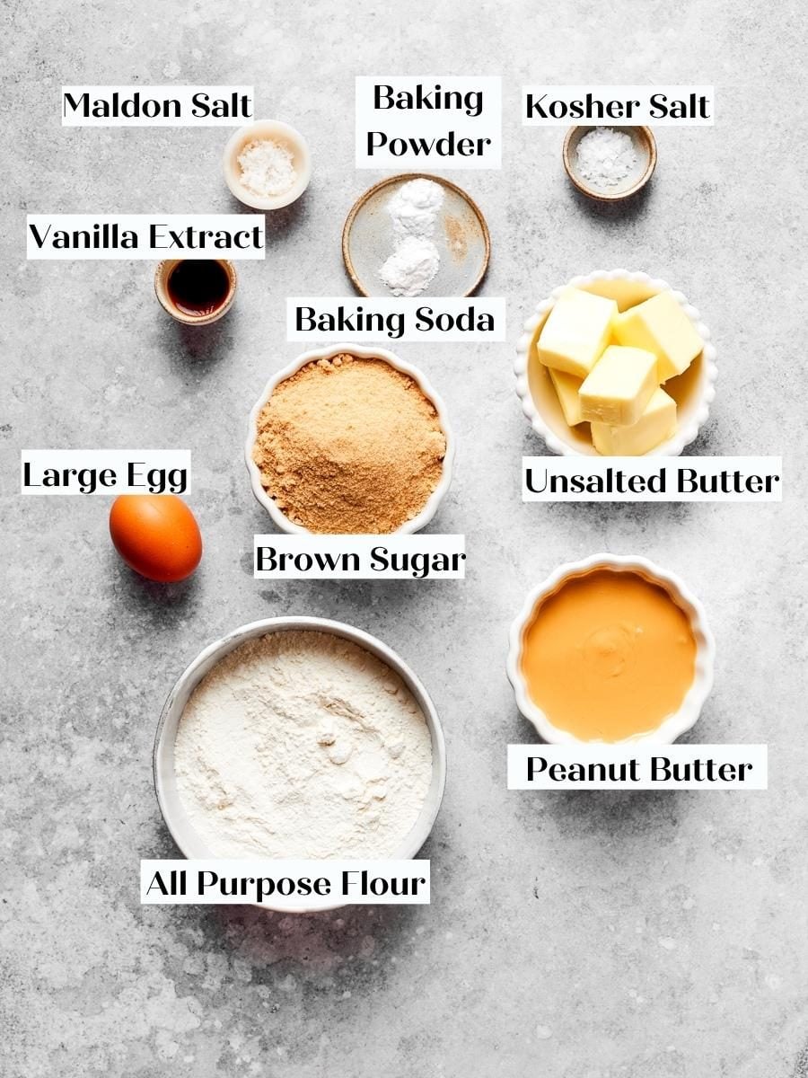 Every component chewy peanut butter cookies need, measured out before the creaming begins.