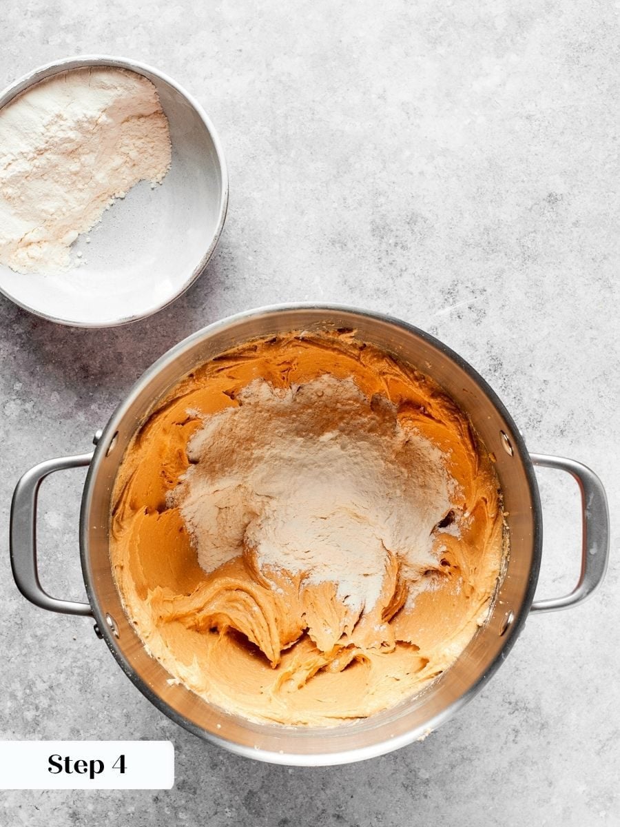 Adding flour in three stages gives better control over the final chewy peanut butter cookies texture.