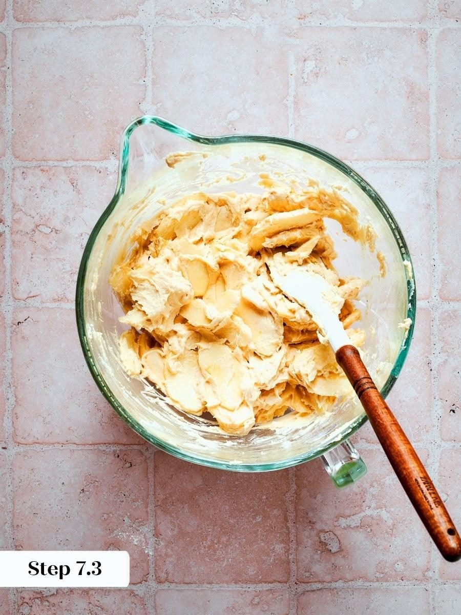 Once apples are folded in the chunky batter reveals the fruit-forward nature of french apple cake.