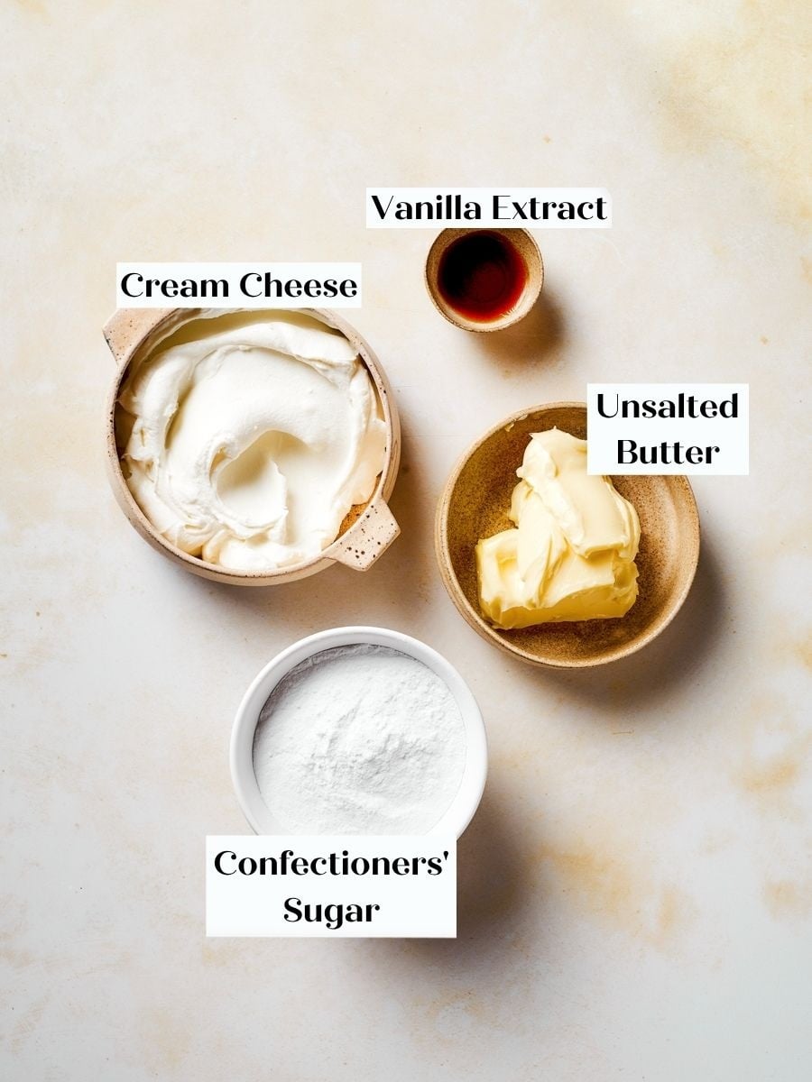 These four ingredients make the tangy cream cheese frosting that finishes gingerbread apple cake.