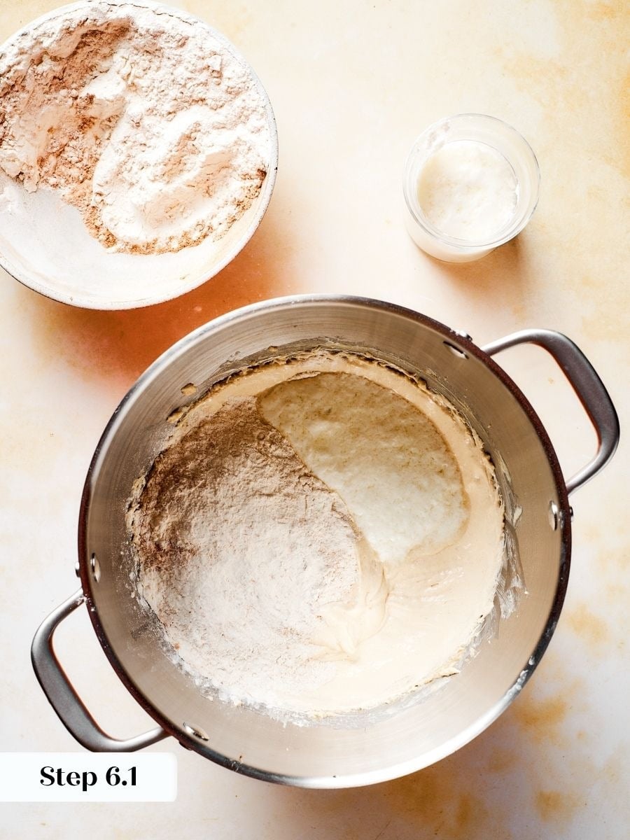 Alternating dry ingredients with buttermilk on low speed keeps gingerbread apple cake from getting tough.