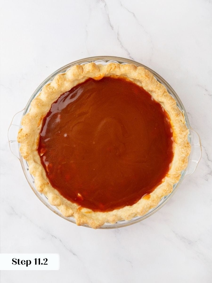 Salted caramel over the peanuts creates the second of four distinct snickers pie layers.